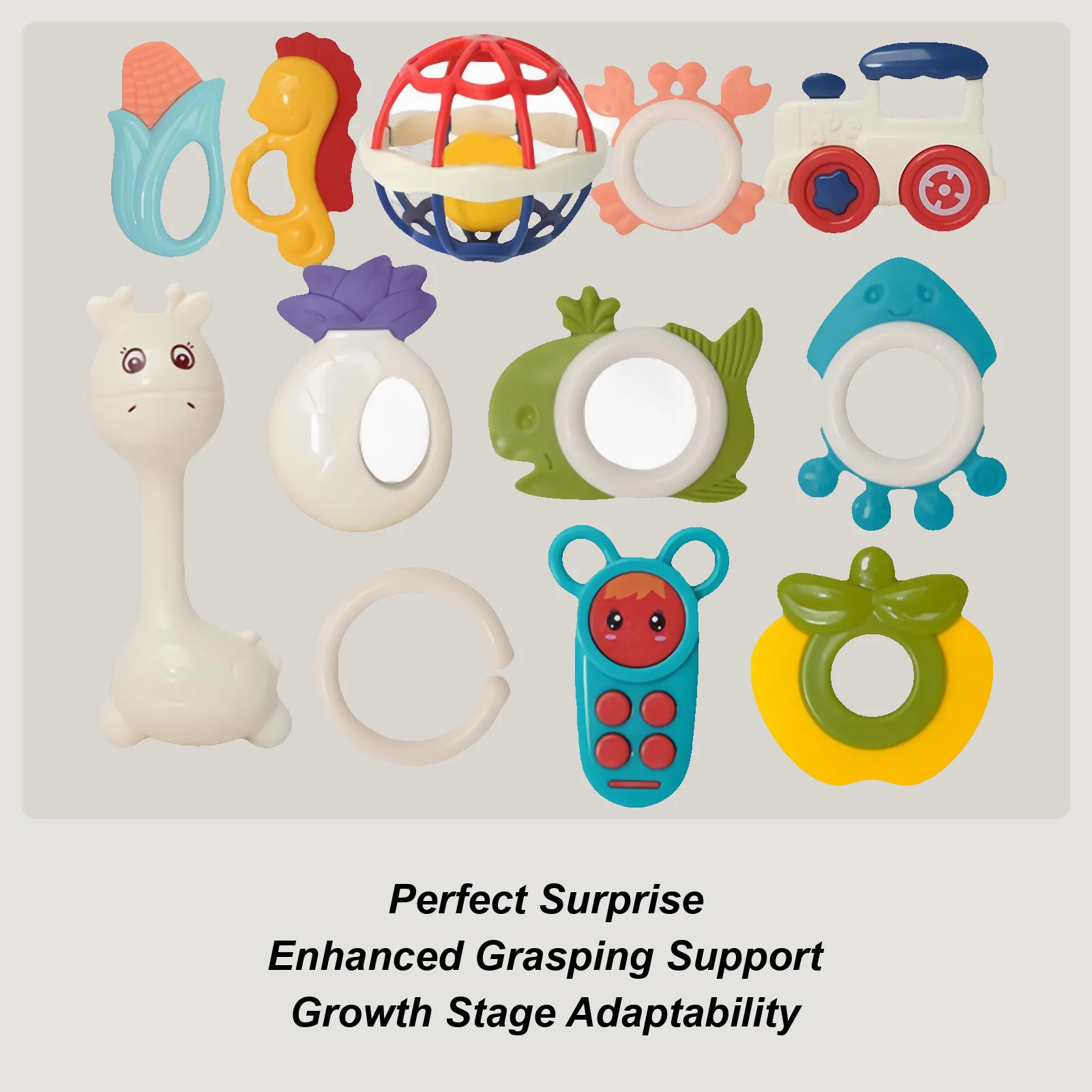 

Baby Teether Toys Soft 12 Pieces Baby Chew Toys Toddler Rings for Nursery Crib Stroller Bath Shower Travel Playtime Christmas