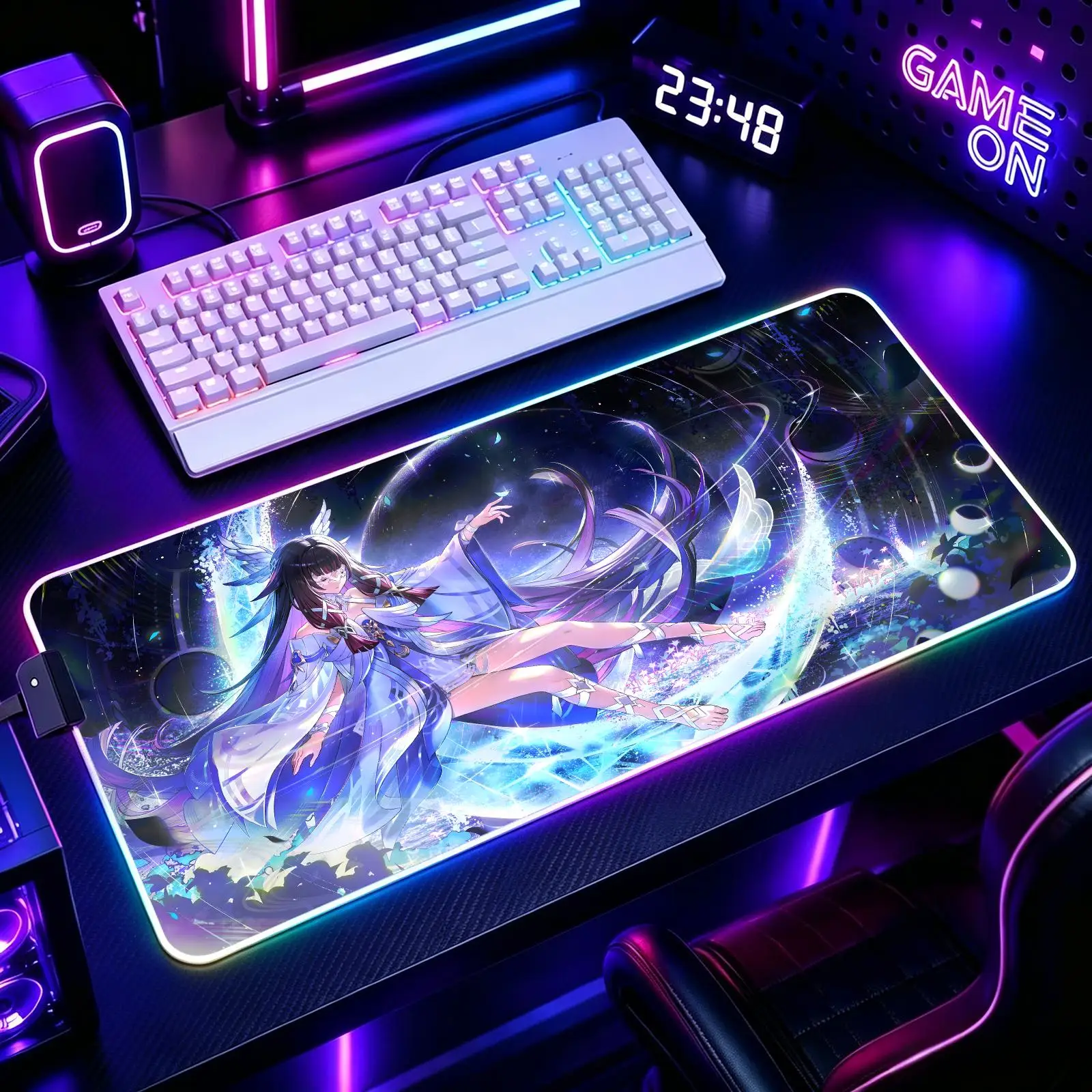 Mouse Pad RGB Color Changing Gaming Mouse Pad, Genshin Impact Columbina Stitched Edges, XXL Large Keyboard Desk Mat