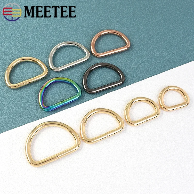 10Pcs 13-50mm Metal D Ring Buckles for Strap Backpack Bag Hooks Belt Webbing Loops Clasp Garment DIY Sewing Accessories