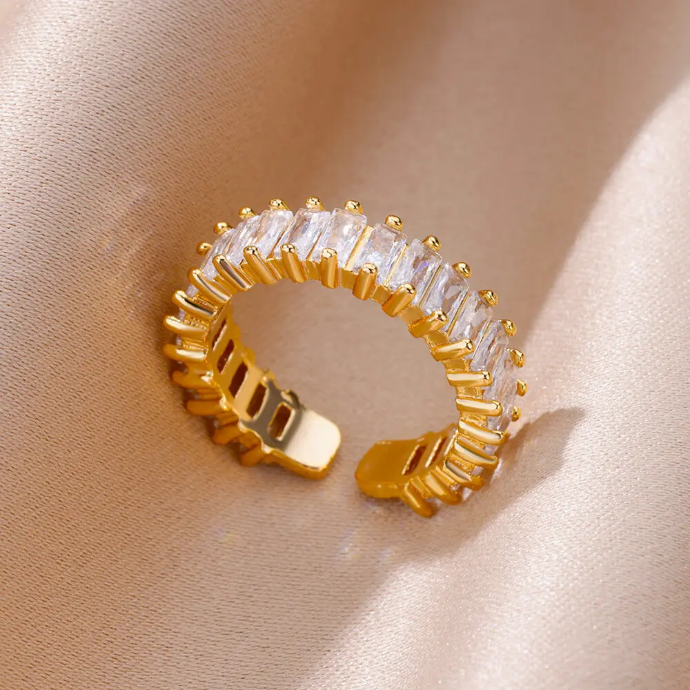 Anillos Gold Farbe Zirkonia Chic Ringe Für Frauen 2025, Punk Elegante Hochzeit Party Ästhetischen Edelstahl Ring Schmuck