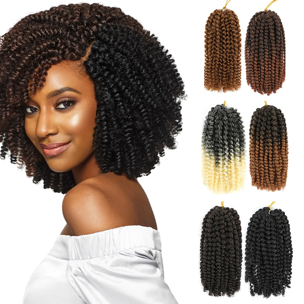 Marlybob Crochet Hair Synthetic Hair Extension 3Pcs/Pack Short Kinky Curly Braiding Hair 8&12 Inches Jerry Curly Crochet Braids