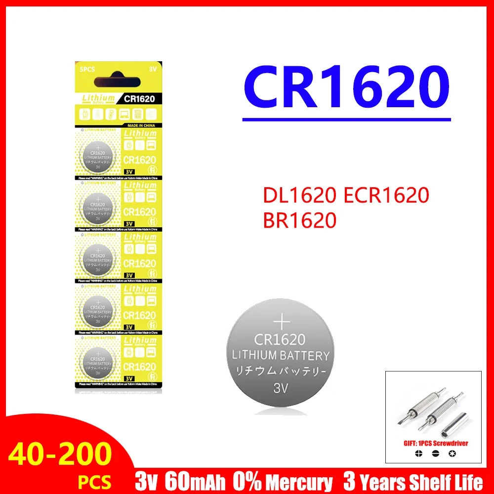 CR1620 Battery CR 1620 3V Button Battery For Watch Car Remote Control Calculator Scales Shavers DL1620 BR1620 Lithium Coin Cells