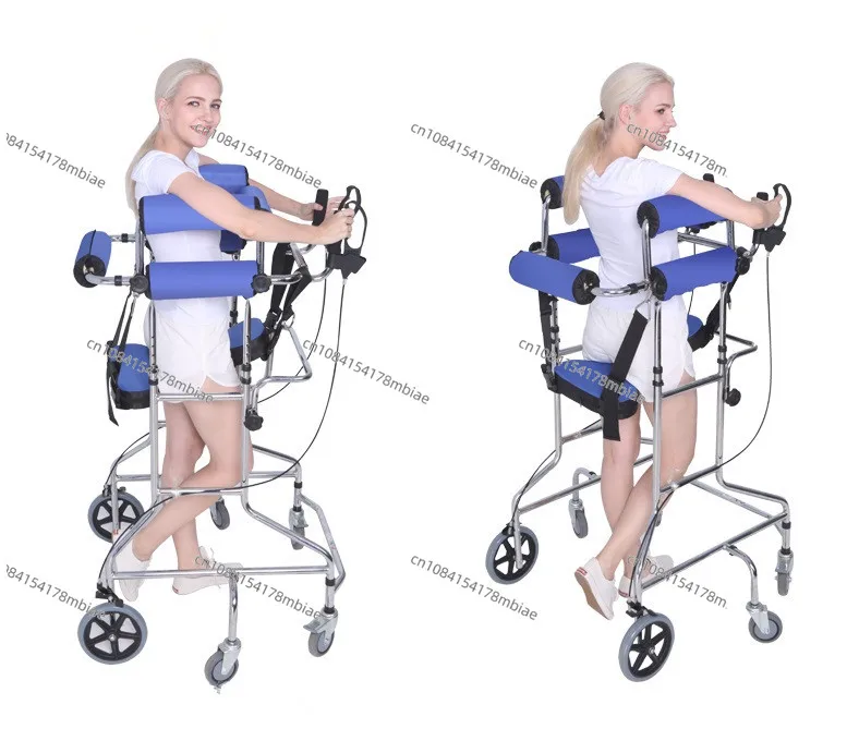 Hemiplegia Walker Stand Frame with Seat Wheel Rehabilitation Device Folding Height Adjustable Lower Limb Disabled