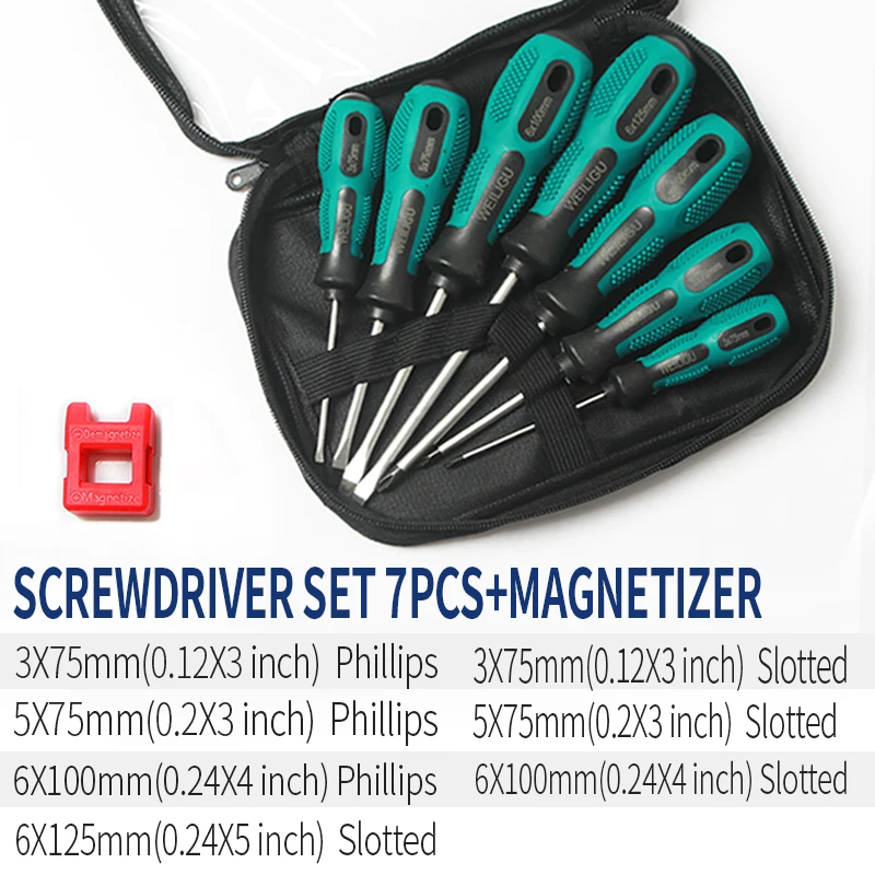 7+1pcs Screwdriver set with magnetic booster included Includes flat head and Philips All models, big and small, are well matched