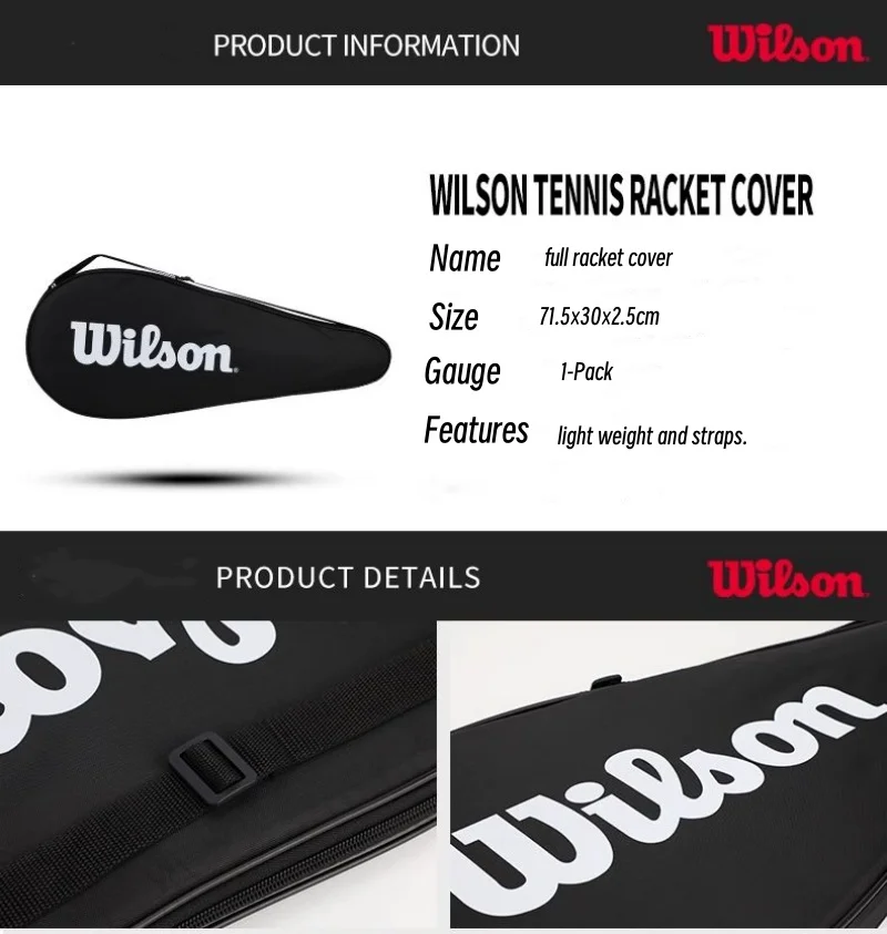 Wilson Tennis Racket Bag Cover Daily Lightweight Single Shoulder Sports Bag Portable Court Professional Racket Bag Durable