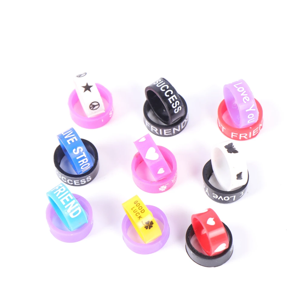 50Pcs/Lot Fashion Colorful Flexible Silicone Luminous Rubber Sport Finger Ring Jewelry For Women Men Jesus Heart Hypoallergenic