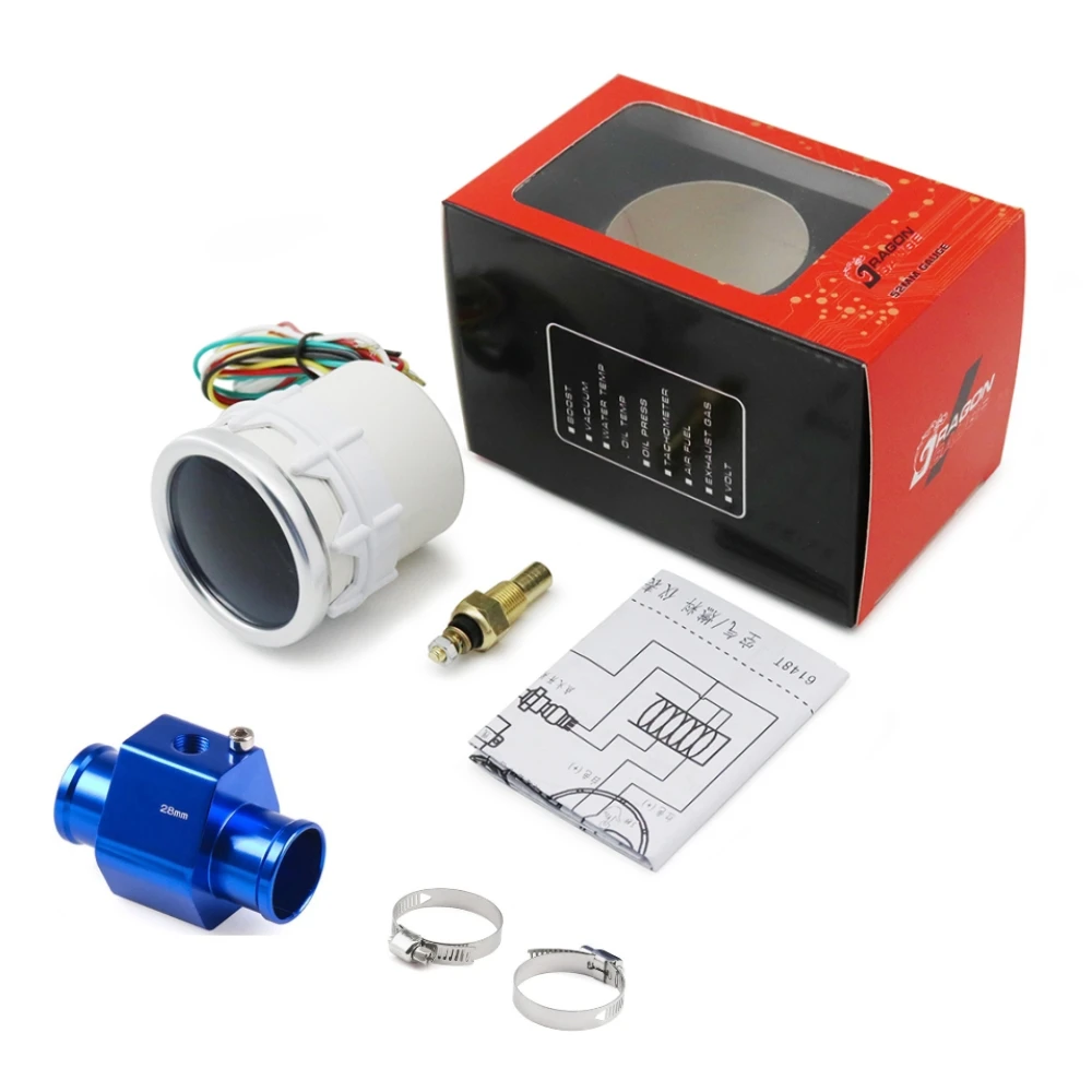 52mm Car Water Temperature Gauge 40~140 ℃ With 1/8NPT Water Temp Sensor Water Temp Joint Pipe Sensor Adapter 26~40mm Car Meter