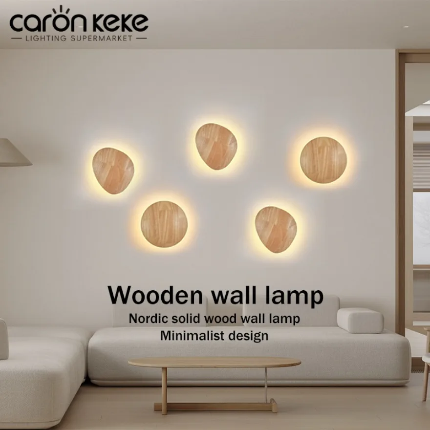 Circular LED Wall Lamp Modern Minimalist and Creative Wooden Lighting Fixtures Living Room Background Wall Decoration Lighting