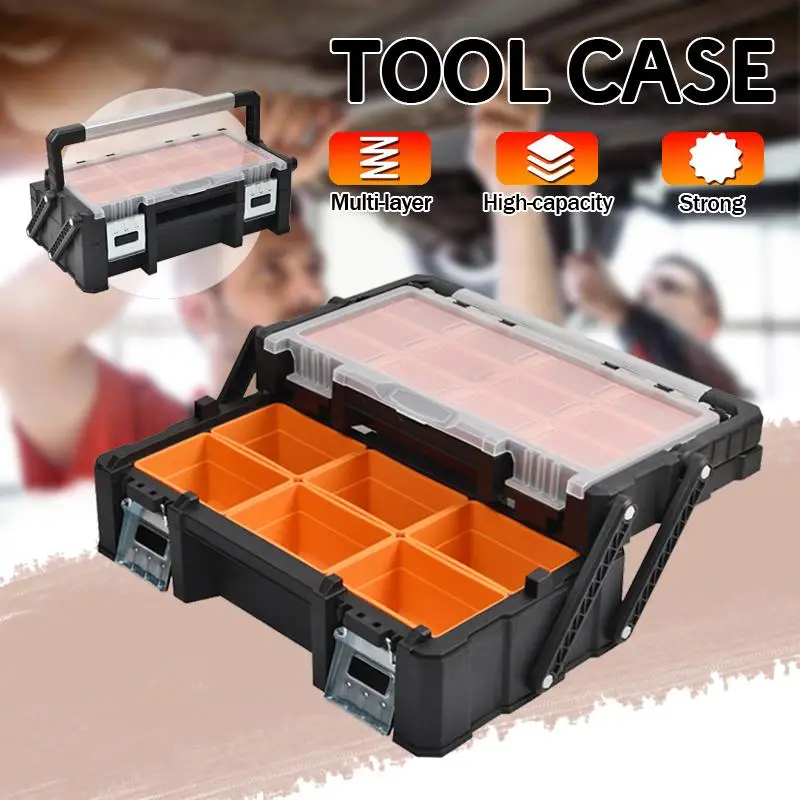 Multi-Grid Parts Tool Storage box Double Layer Large Capacity Tool Box Organizer Protable Toolbox Hard Case Hardware Tool Case