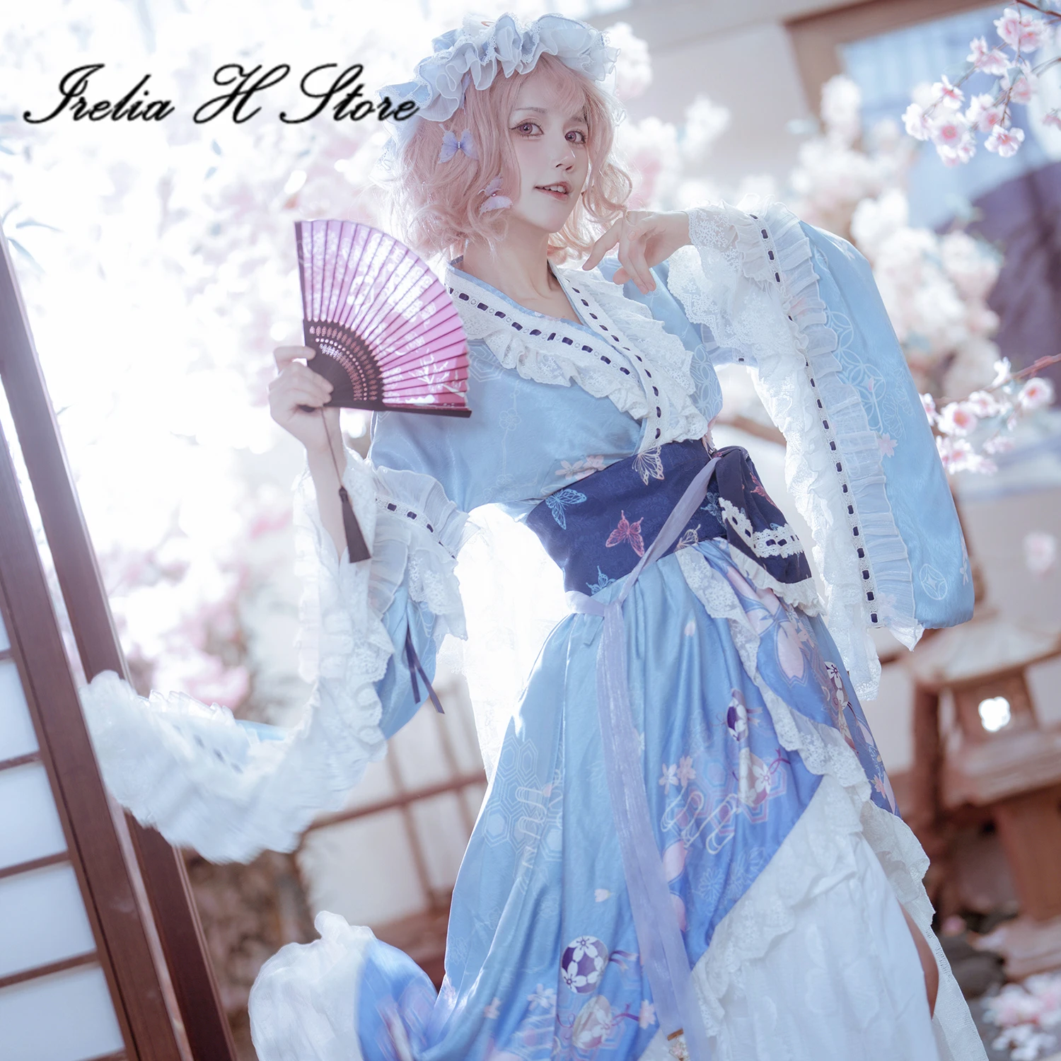 {in stock}Irelia H Store Touhou Project Saigyouji Yuyuko Cosplay Costume Kimono dress halloween party