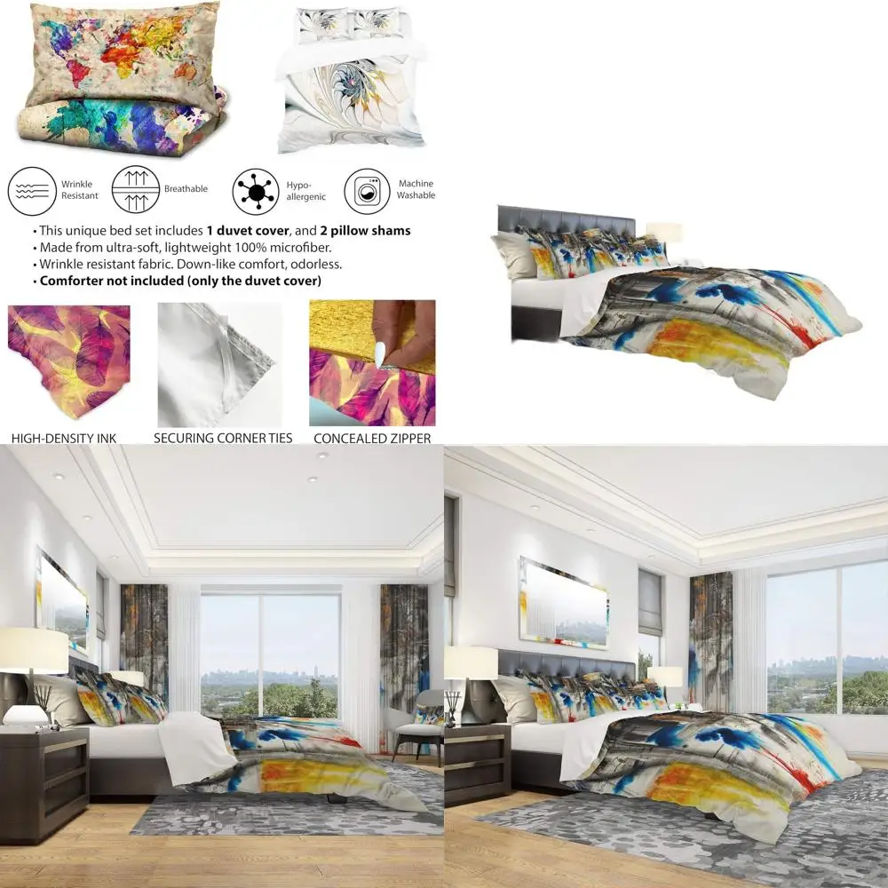 

Современный абстрактный комплект двойного пододеяльника черного, синего и желтого цвета — всесезонное постельное белье из трех предметов