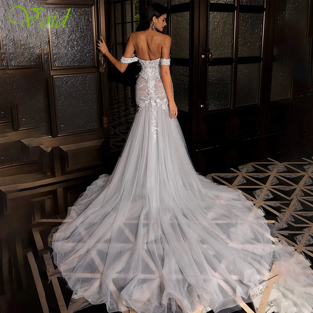 تخصيص BohoWhite الأورجانزا فستان الزفاف مثير الحبيب قبالة الكتف فستان زفاف لينة حورية البحر ذيل شابيل رداء دي mariée #4