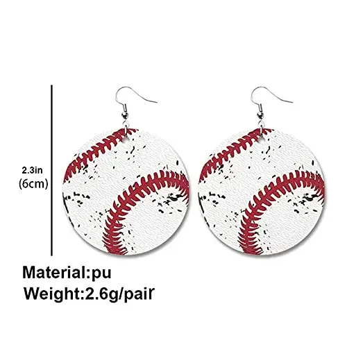 Sports Ball Leather Drop Earrings Baseball Basketball Football Volleyball Cortex Round Drop Earrings for Women Sports Gifts