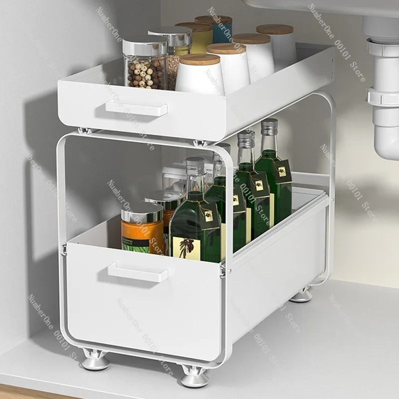 Kitchen Sink Storage Rack Multi Layer Pull Out Double Tier Organizer Household Countertop Shelves for Seasoning Bowls Plates