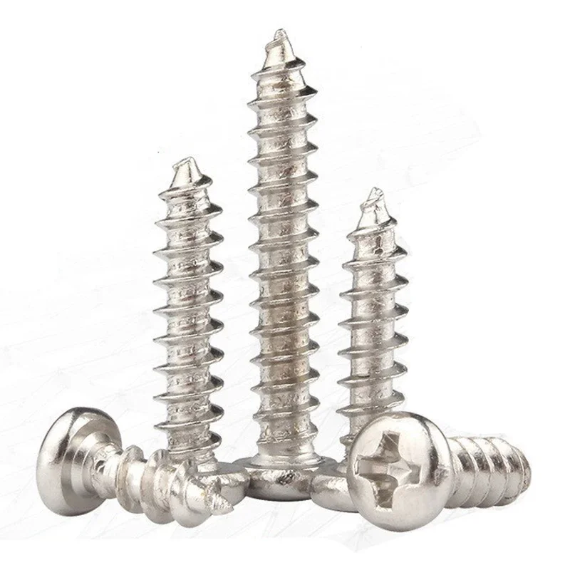100pcs/Lot Nickel-Plated Carbon Steel Cross Recessed Round Head  Self-Tapping Screw M1 M1.2 M1.4 M1.7 M2 M3 M4 M5