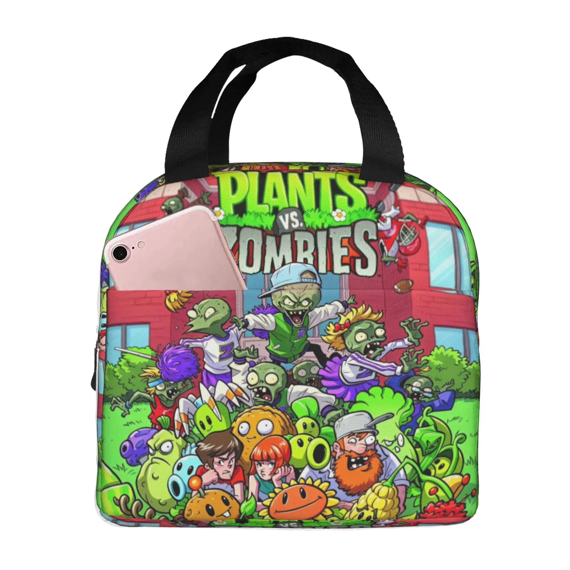 P-Plantsed Vs. Zombiesed Insulated Lunch Bags for Women Funny Game Vegetable Print Portable Cooler Thermal Food Lunch Box School