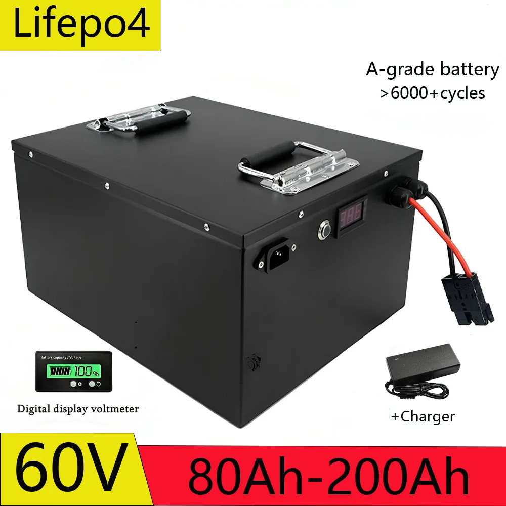

60V 100Ah 120Ah 150Ah 200Ah lithium Lifepo4 EV battery pack with BMS and charger for for electric trike moped golf cart vehicle