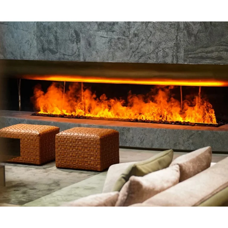 

Modern Design 3D Waterproof Electric Fireplaces High Quality Realistic Flame Water Vapor For Hotels Free-Standing Steel Villas