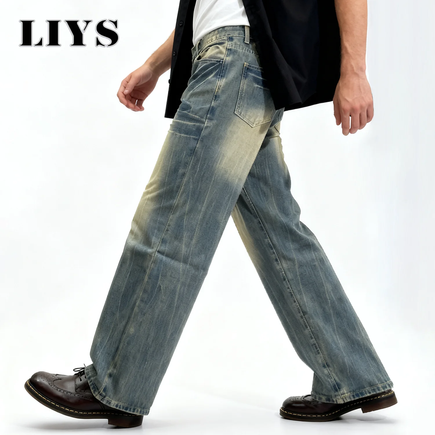 Amerikaanse retro blauwe losse jeans voor heren, Koreaanse straattrend, supercoole denimbroek, unisex, dagelijks, casual, wijde jeans met rechte pijpen