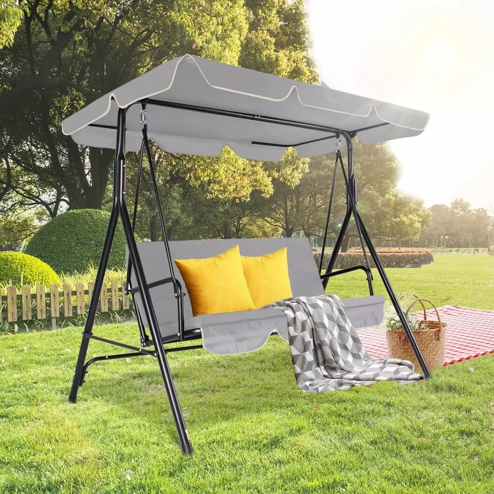 

Outdoor Patio Swing Chairs Porch Swing with Adjustable Tilt Canopy & Durable Steel Frame, Outdoor Swings for Adults