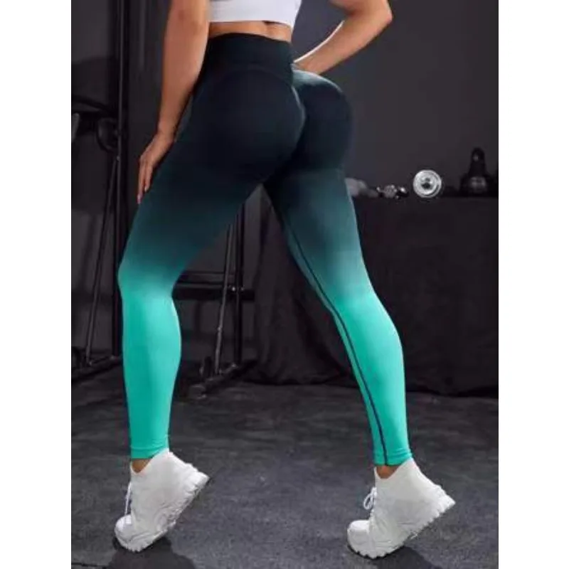 Seamless Gradient Yoga Leggings Women Fitness Leggings Gym High Waist Butt Lift Knitting Fashion Sports Cycling Tights