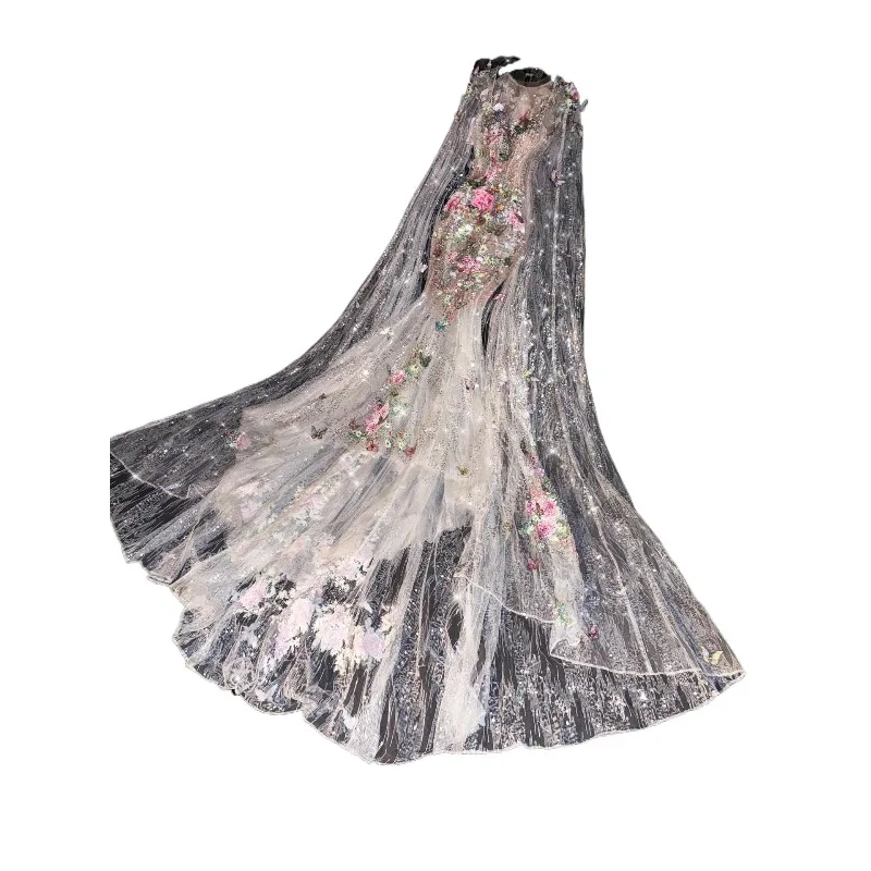 Heavy Industry Wedding Dress Super Immortal Butterfly Fish Tail Temperament Banquet Evening Dress Bridal Toasting Dress