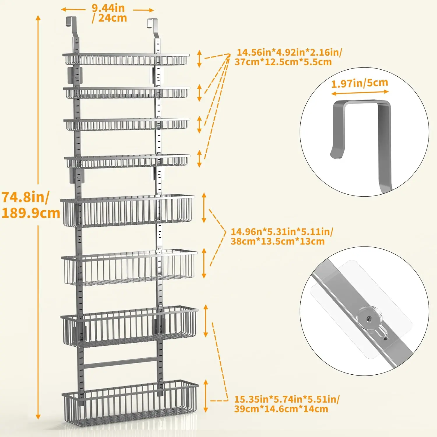 9 طبقات فوق الباب مخزن منظم سلة معلقة جدار رف توابل رفوف التخزين للمطبخ الحمام غرفة نوم المنزل #6
