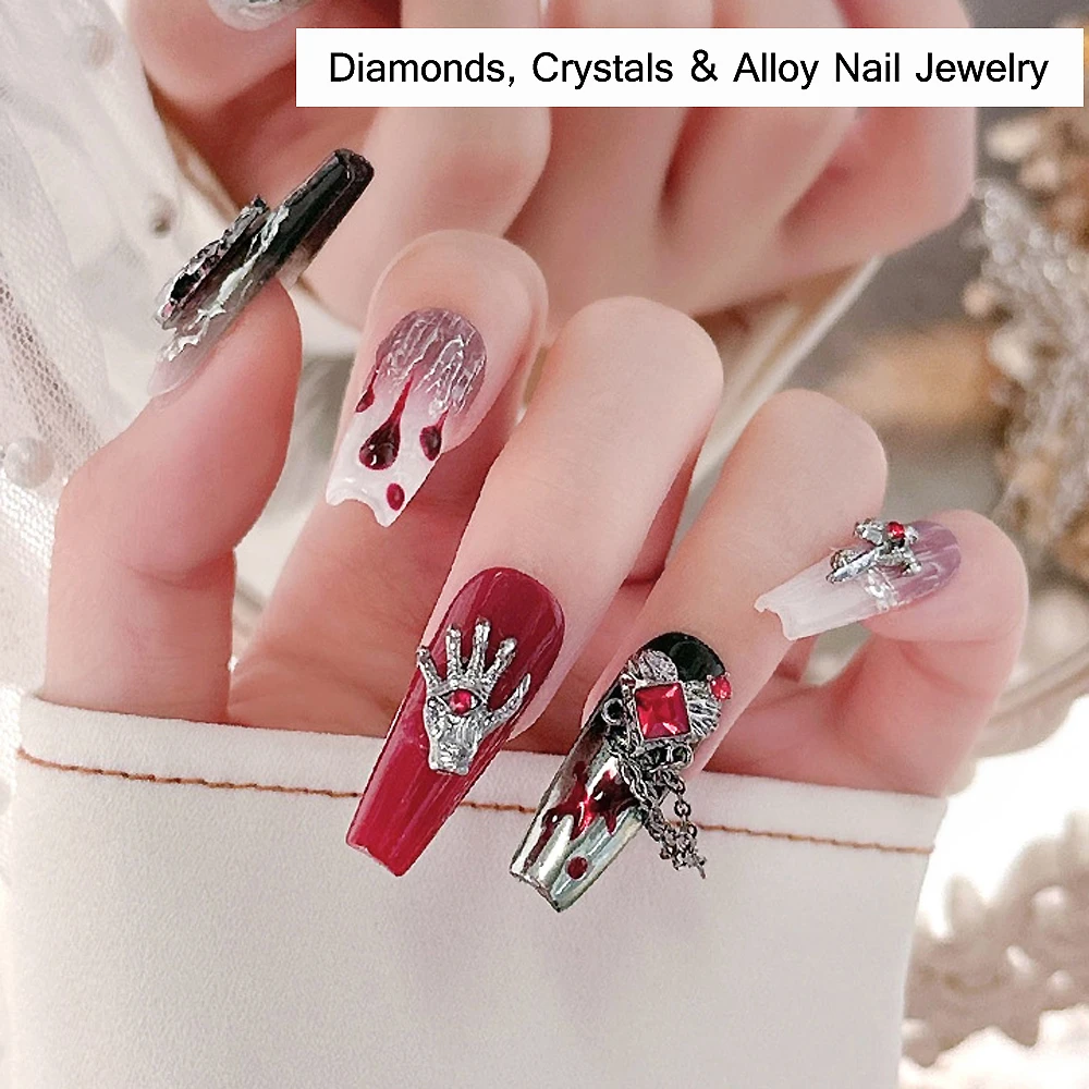 10 adet Japon Kore 3d Nail Art Parçaları Alaşım Takılar Çapraz Kafatası Kılıç Kolye Takı Manikür Aksesuarları Metal Tırnak Figürleri