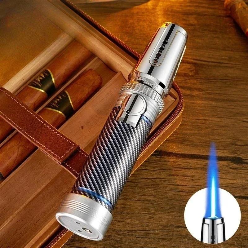 Butane Gas Turbo Spray Gun Windproof Straight Flush Blue Flame Metal Lighter Kitchen Cooking Smoking Accessories Cigar Lighters