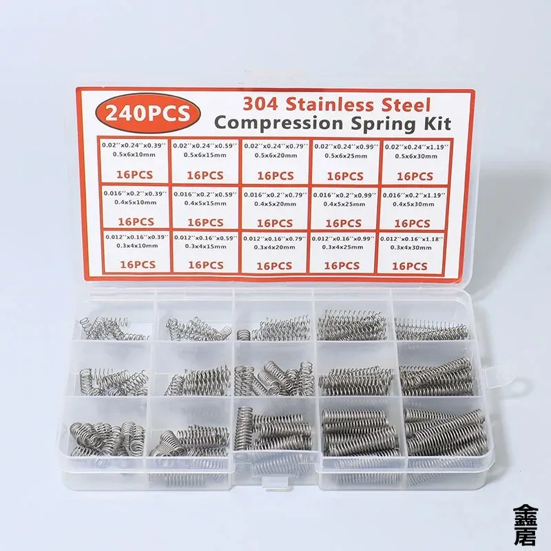 240pcs 15 Sizes Compression Springs Assortment Kit, Mini Stainless Steel Springs for Repairs, 0.39