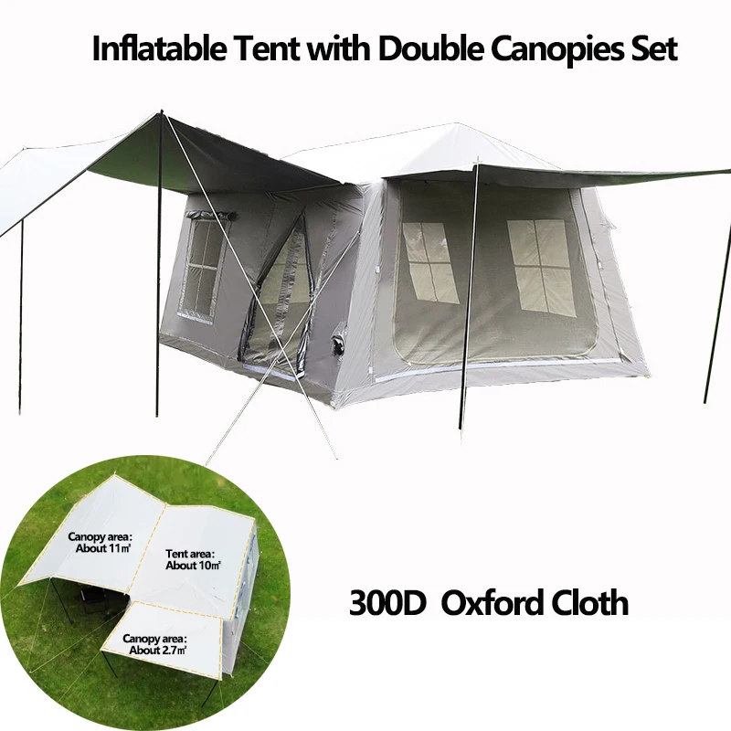 

Inflatable Tent with Double Canopy Set for Camping Use 420D Oxford Fabric + UV-protective Fabric Marquee with A Chimney Opening