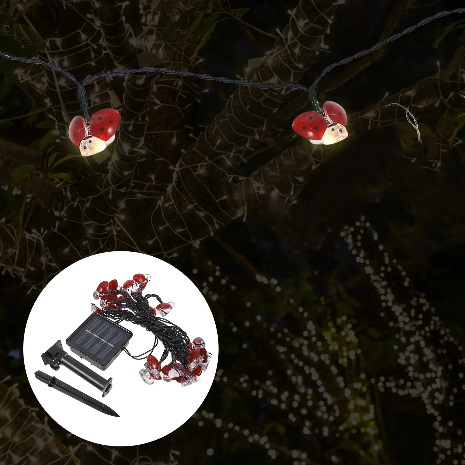 20 lumières en forme de coccinelle 5m étanche extérieure solaire vacances décoration chaîne fée lumières pour jardin fête chaîne lampe