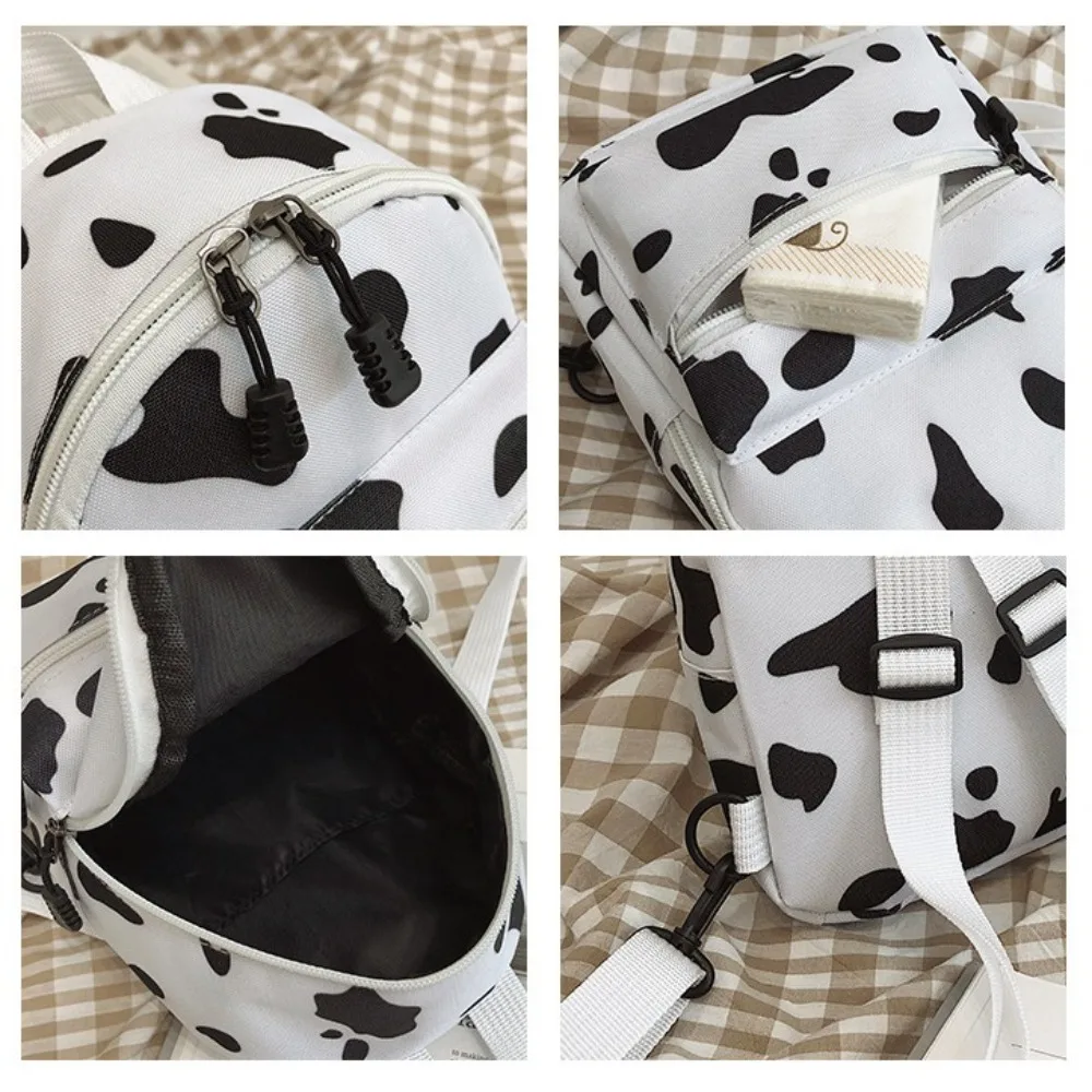 Schattige Koeienvlek Damestassen Canvas Verstelbare Riem Mini Rugzak Multifunctionele Kleine Rugzakken Dames