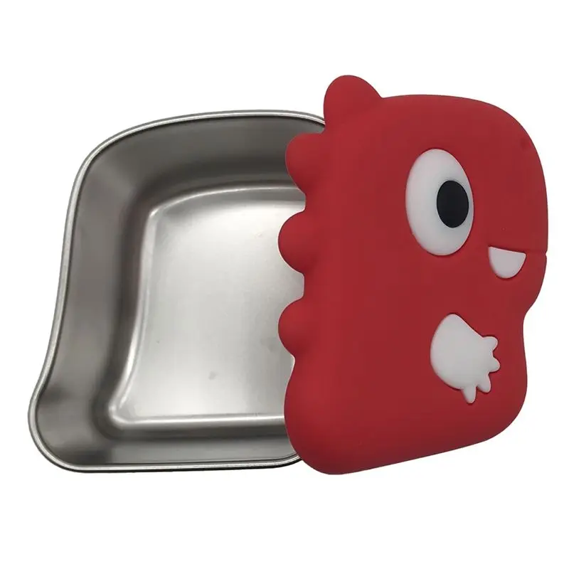 AA94-304 Stainless Steel Dinosaur Snack Box With Silicone Lid Dip Container Food Storage Fresh-Keeping Box Sealed Snack Cup