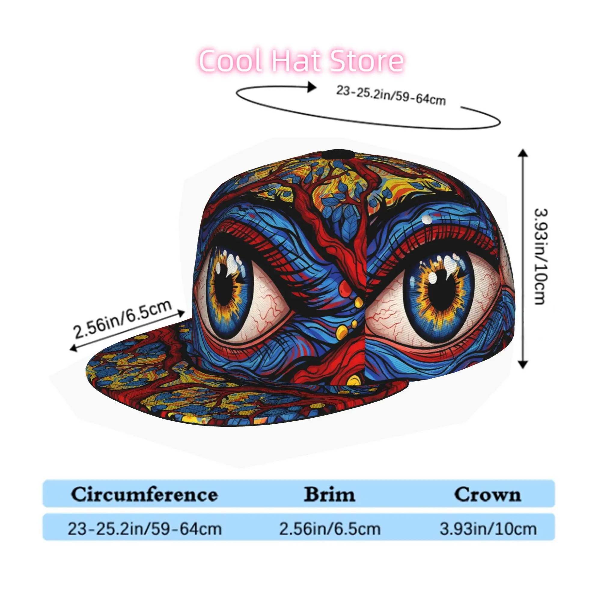 Men' & Women' Adjustable Snapback Trucker Hat with Tree Branches & Eye - Soft Flat Brim Cap, Digital Print Streetwear Suitable f