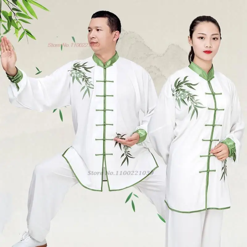 2024 chinesische Kung Fu Tai Chi Kleidung Kampfkunst traditionelle Taijiquan Praxis Wushu Anzug Blumenstickerei Tops + Hosen Set