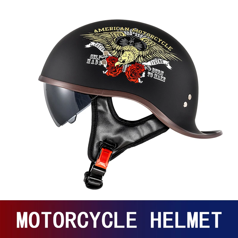 New Motorcycle Helmets for Men and Women Retro Semi-Helmet Cruise, Motorcycle Helmet, Light and Breathable, Summer American Helm