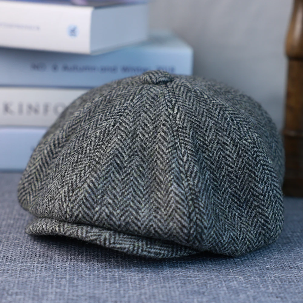 

Men's Wool cap Top Grade Men's Newsboy Hats Vintage Herringbone Octagon Cap Women Berets Gatsby Flat Hat 011