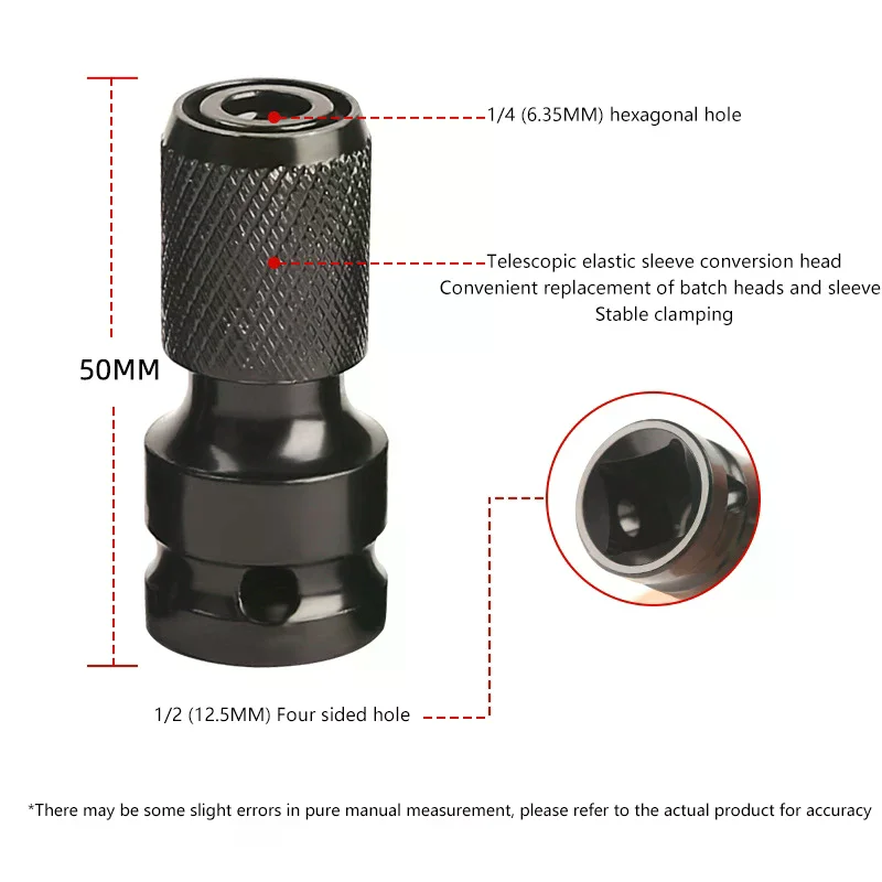 1/2 Polegada unidade quadrada para 1/4 Polegada adaptador de soquete sextavado de liberação rápida com bits de chave de fenda suportes de chave de fenda de impacto