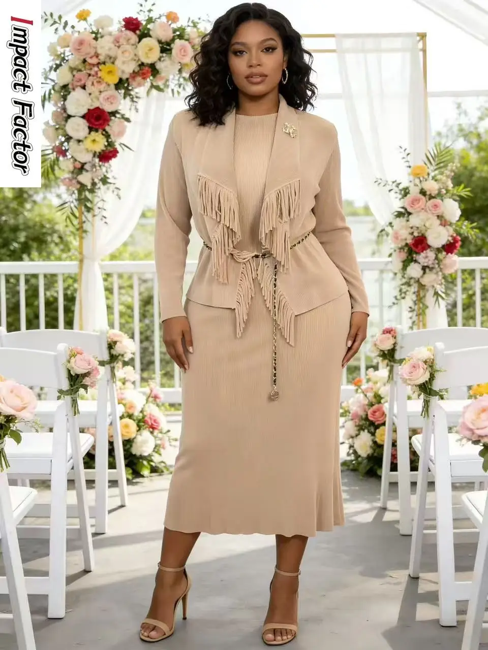 

Miyake плиссированный модный женский костюм, осень 2023, новая темпераментная куртка с лацканами и бахромой + внутреннее платье, комплект из двух предметов