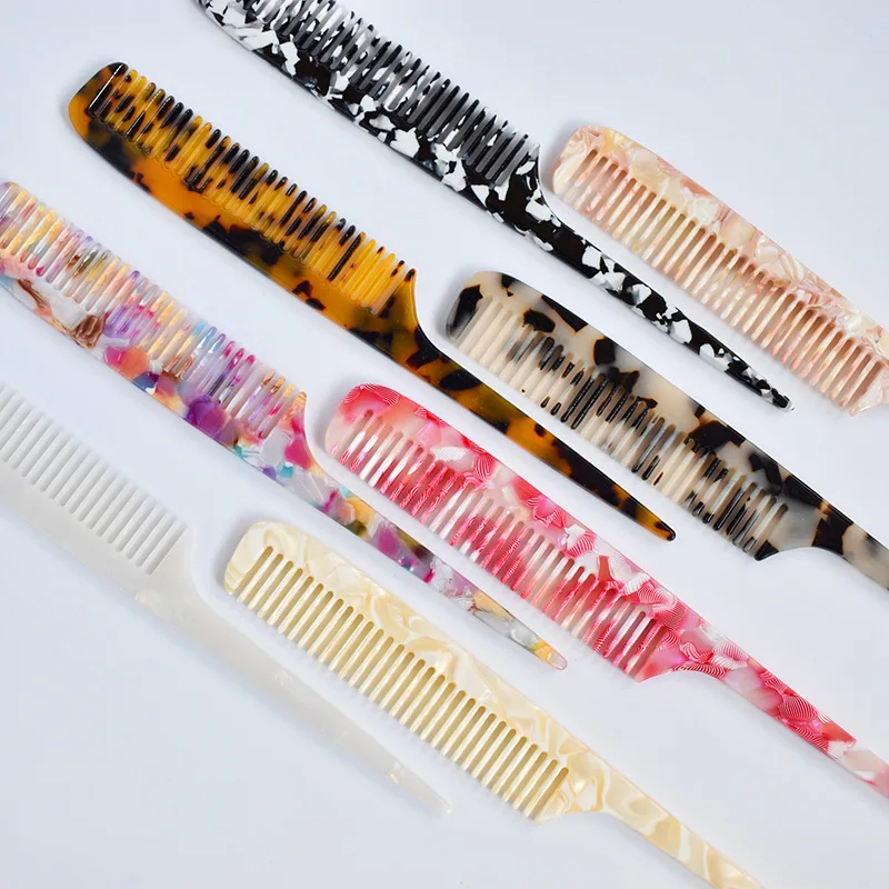 Multiple Colors Acetate Acrylic Pointed Tail Comb Portable Long Handle Comb for Various Hair Lengths for Traveling and Home Use