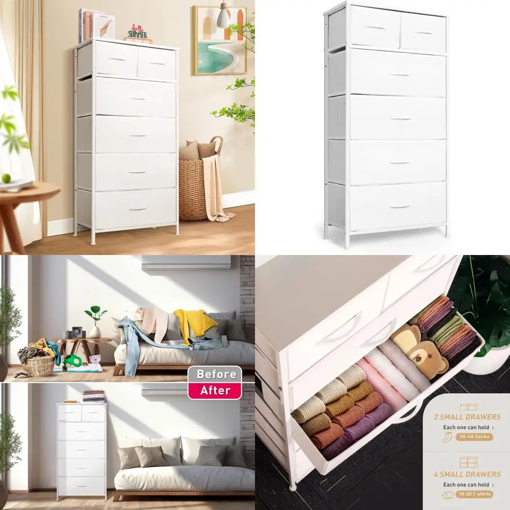 6-Tier Fabric Bin Storage Tower for Bedroom, Closet, and Entryway in White