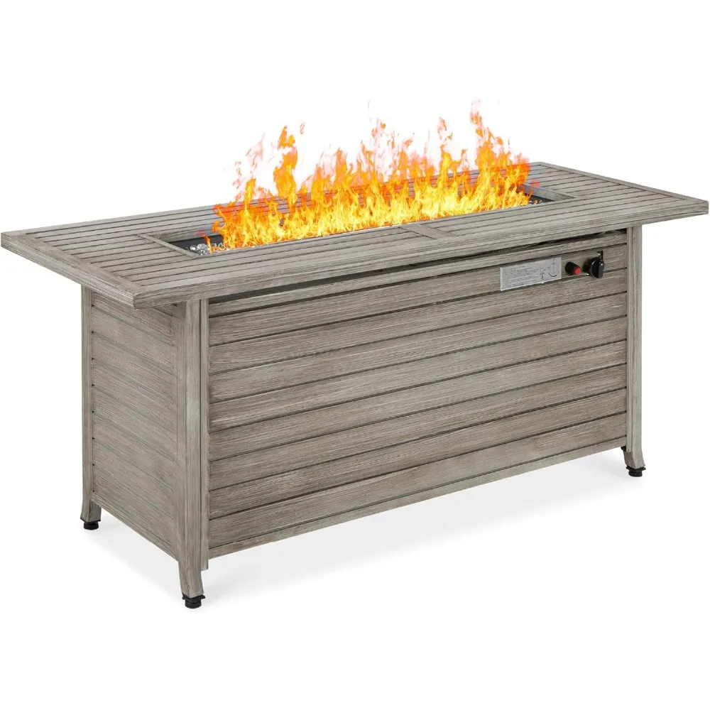 57in Fire Pit Table with Extruded Aluminum Top, Burner Lid, Storage, Cover, Glass Beads, Propane Gas Fire Pit Table