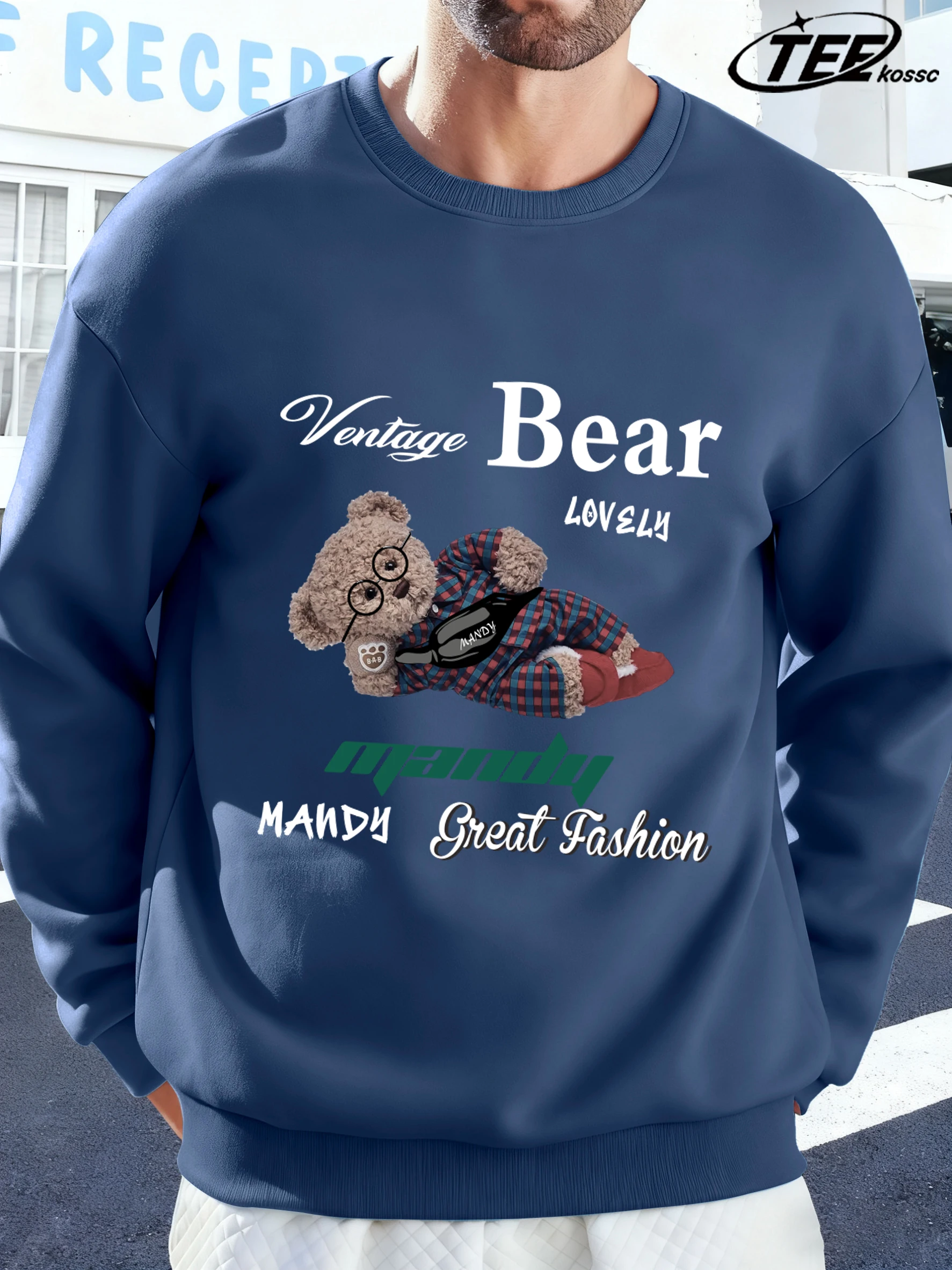 Schöne Cartoon Bär Große Mode Sweatshirt Mann Oansatz Weiche Lose Streetwear Casual Fleece Top Unisex Mode Retro Kleidung