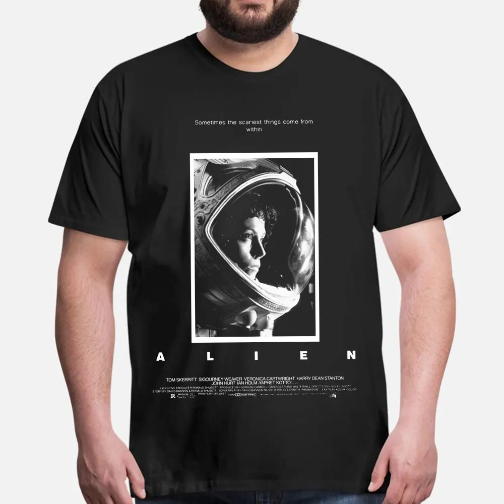 Alien Poster Horror Movie sci fi Alien movie Xenomorph Ellen ripley plus size T Shirts 100% Cotton printed Tops Humorous tee