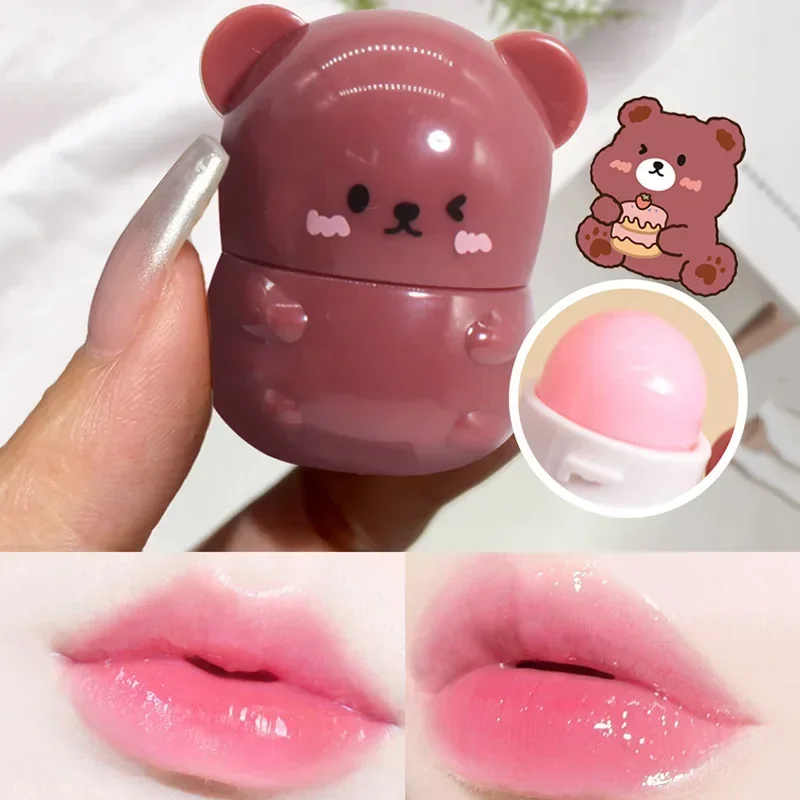 Cute Rabbit Changes Color Lip Balm Ball for Dry Lips Lip Moisturizing Power Lip Care Nourishing Repair Lips Cute Bear Balm Ball