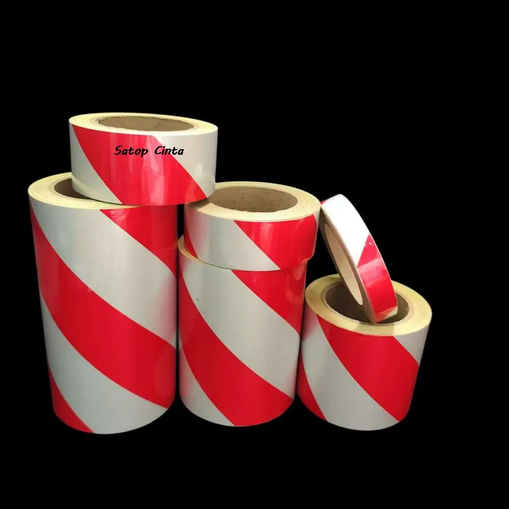 5cm/10cm/15cm/20cm*5m 흰색-빨간색 능직 반사판 스트립 방수 광고 테이프 자체 접착 반사 경고 자동차 스티커