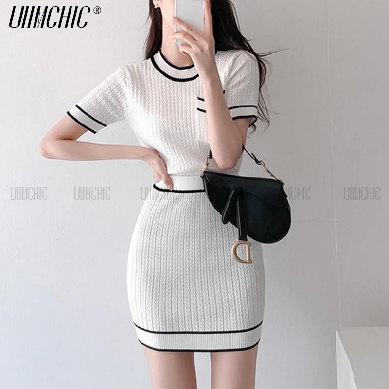 Buttons O-Neck Short-Sleeve Knitting Shirt+Mini Skirt 3-Piece Set Women\'s Sweater Cardigan Summer Fall 2021 New Korea Sweet Suit