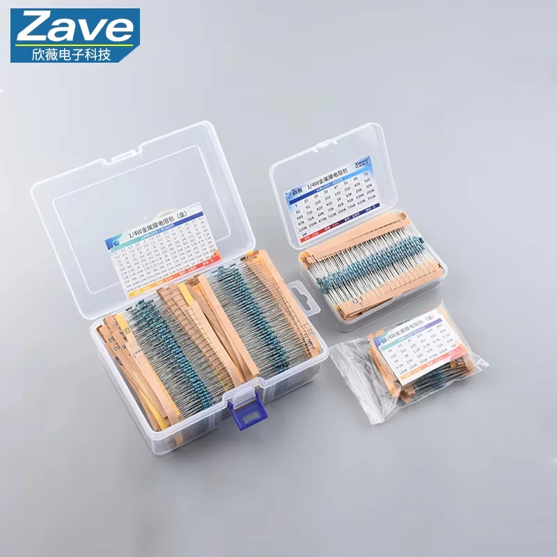 300PCS 600pcs 820PCS 1/4W metal film resistor package, full range of commonly used resistance values, 130 specifications