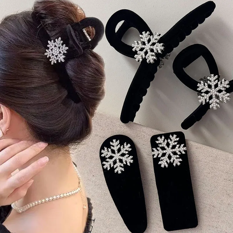 ベルベットスノーフレークヘアピン気質輝くヘアクリップ女性用秋冬高級感BBヘアクリップパーティーヘッドウェア